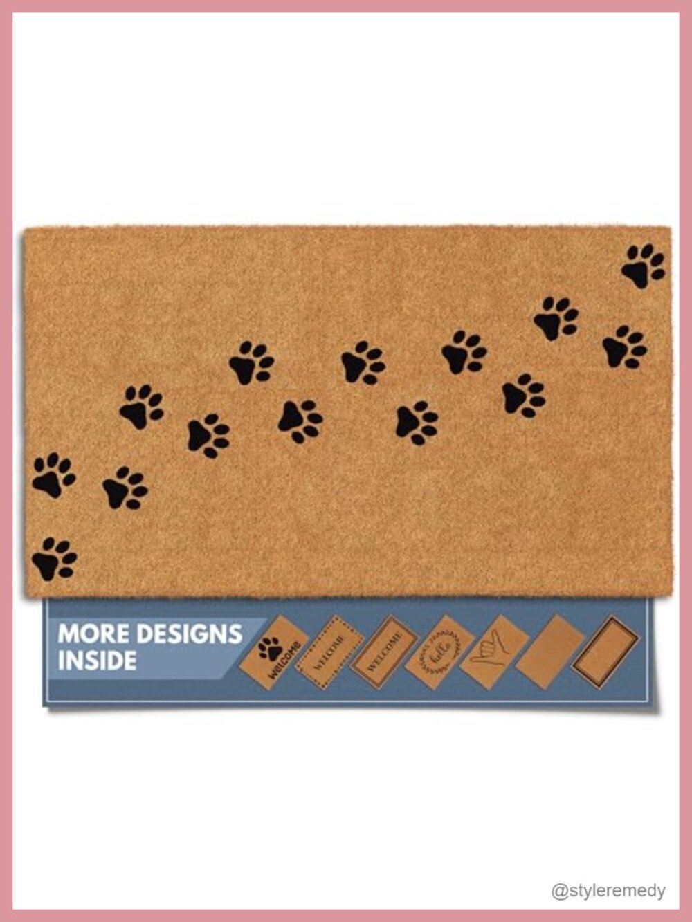 Natural Coco Coir Non-Slip Doormat Paw Print 17x30 Farmhouse Entry Mat